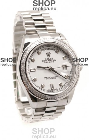 Rolex Day Date Silver Swiss Mens Watch