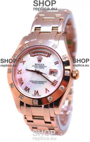 Rolex Day Date White Mother of Pearl Swiss Replica Watch in Roman Markers