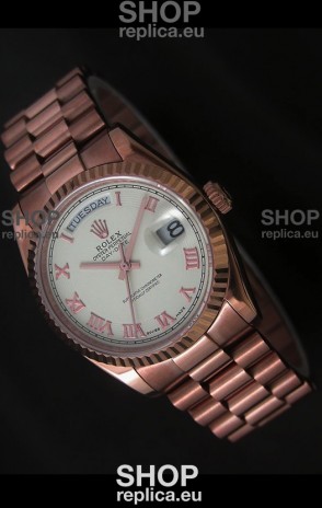 Rolex Day Date Swiss Rose Gold Watch in White Dial