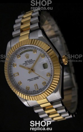 Rolex Day Date Just Japanese Replica Two Tone Gold Watch in White Dial