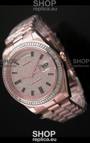 Rolex Day Date Swiss Automatic Rose Gold Watch in Diamond Bezel