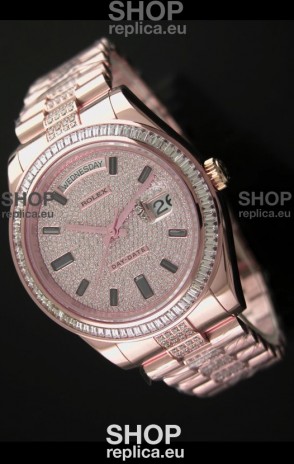 Rolex Day Date Swiss Automatic Rose Gold Watch in Diamond Bracelet