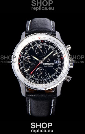 Breitling Navitimer 1 Chronograph 41MM Swiss Watch Black Dial in 904L Steel - Leather Strap