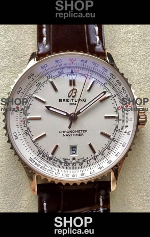 Breitling Navitimer 1 Automatic Swiss Replica Watch in White Dial Rose Gold Casing