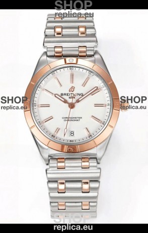 Breitling Chronomat 36MM 2 Tone Rose Gold Casing 1:1 Mirror Replica Watch White Dial
