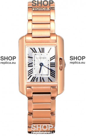 Cartier Tank Anglaise Rose Gold Watch in Steel Strap Swiss Quartz Watch 30MM
