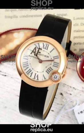 Ballon Blanc De Cartier Swiss Quartz Replica Watch in Rose Gold Casing Leather Strap 