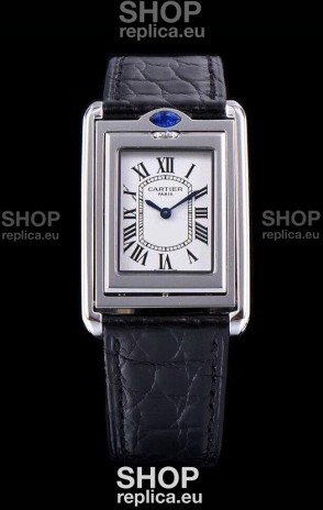 Cartier Tank Reversible Swiss Quartz Replica Watch in Steel Casing - Black Strap