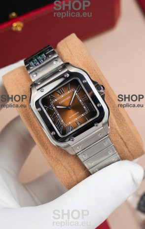 Cartier Santos De Cartier 904L Steel Brown Dial 1:1 Mirror Replica - 35MM Stainless Steel Watch