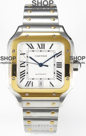Cartier Santos De Cartier Two Tone 904L Steel White Dial Super Clone Replica 40MM Watch 