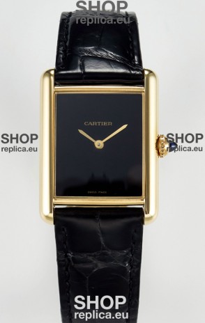 Tank Must Cartier Super Clone Edition 33.7MM Watch in Yellow Gold Casing Black Dial 