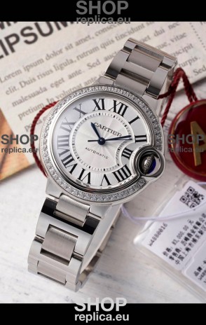 Ballon De Cartier Swiss Automatic 1:1 Mirror Quality 33MM in Steel Casing Diamonds Bezel