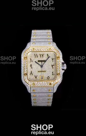 Santos De Cartier Swiss Replica Watch with Diamonds Embedded Dial in Two Tone Casing 40MM