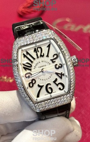 Franck Muller V32 Swiss Quartz Mossanite 1:1 Replica Watch 36MM Black Numerals