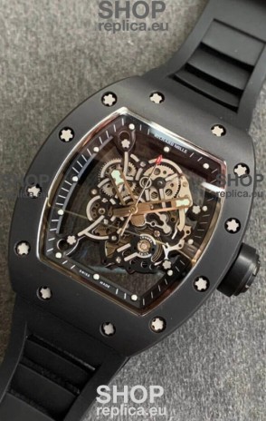 Richard Mille RM055 Ceramic Casing 1:1 Mirror Replica Watch in Black Strap 