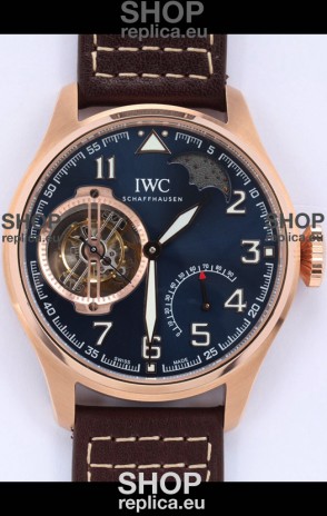 IWC Portuguese Genuine Swiss Tourbillon Movement Rose Gold Watch in Blue Dial 