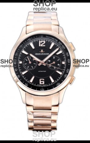 Jaeger LeCoultre Polaris Chronograph Rose Gold Casing Black Dial Swiss Replica Watch 