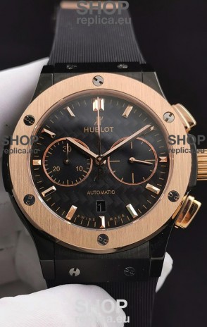 Hublot Classic Fusion Chronograph Ceramic Rose Gold Bezel Carbon Dial 1:1 Mirror Replica Watch 