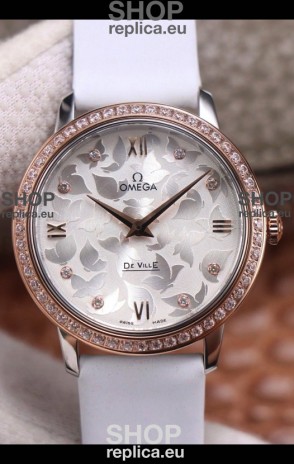 Omega De Ville Floral Dial Swiss Quartz Movement in Two Tone Casing - Steel Dial