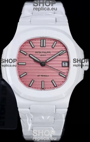 Patek Philippe Nautilus 5711 AET Remould White Ceramic Edition Pink Dial Swiss Replica Watch