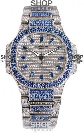 Patek Philippe Nautilus 7118R 35MM 1:1 Blue Diamonds Paved Watch in Steel Casing 