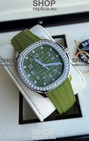 Patek Philippe Aquanaut 5267 Swiss Replica Green Dial in Stainless Steel Diamonds Bezel 38.5MM