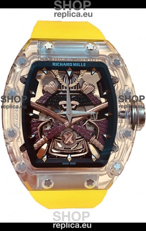Richard Mille RM047 Samurai Genuine Tourbillon Watch Yellow Strap in Sapphires Casing 