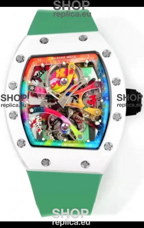 Richard Mille Super Clone RM68-01 White Ceramic Casing Green Strap Tourbillon Swiss Replica