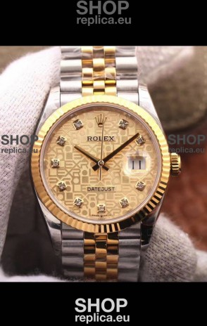 Rolex Datejust 36MM Cal.3135 Movement Swiss Replica Watch in 904L Steel Two Tone Casing Computer Dial