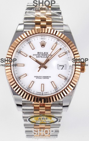 Rolex Super Clone Datejust ETA 3235 Movement 41MM Two Tone Rose Gold Plating White Dial Watch