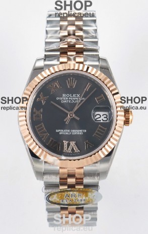 Rolex Super Clone Datejust ETA 2688 Movement 31MM Two Tone Rose Gold Swiss Grey Dial