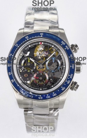 Rolex Daytona Super Clone Artisans De Geneve Stainless Steel Watch Blue Bezel Skeleton Watch 