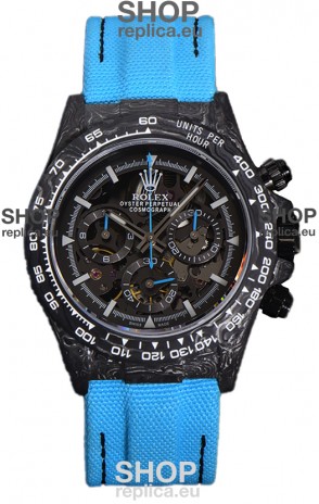 Rolex Daytona DiW Skeleton Carbon Edition Watch - Forged Carbon Casing Blue Strap 1:1 Mirror Replica