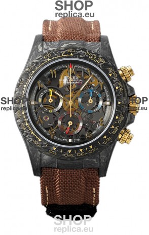 Rolex Daytona DiW Skeleton Carbon Edition Watch - Forged Carbon Casing Brown Strap 1:1 Mirror Replica