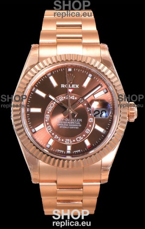 Rolex Sky-Dweller REF# 336235 Brown Dial Watch in Rose Gold 904L Steel Case 1:1 Mirror Replica