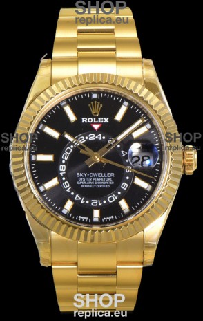 Rolex Sky-Dweller REF# 336235 Black Dial Watch in Yellow Gold 904L Steel Case 1:1 Mirror Replica