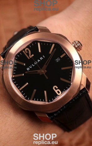 Bvlgari Octo Roma Edition 1:1 Mirror Replica in Rose Gold - Black Dial 