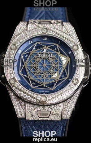 Hublot Big Bang Sang Bleu 45MM Stainless Steel Diamonds Edition Swiss Replica Watch