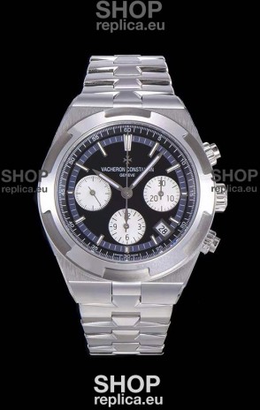Vacheron Constantin Overseas Chronograph Black Dial Swiss Replica Watch - Stainless Steel Strap