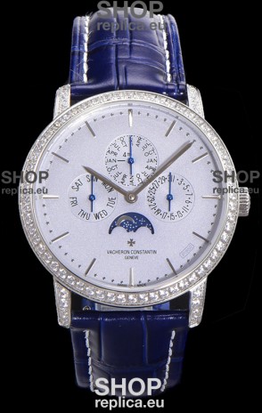 Vacheron Constantin Patrimony Perpetual Calendar Ultra-Thin White Gold Light Blue Dial Swiss Replica