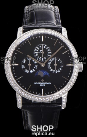 Vacheron Constantin Patrimony Perpetual Calendar Ultra-Thin White Gold Black Dial Swiss Replica