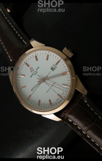 Breitling Transocean Rose Gold White Dial Swiss Watch