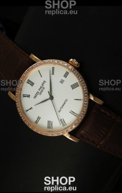 Patek Philippe Calatrava 5120 Swiss Replica Watch in Pink Gold Casing - Roman Hours