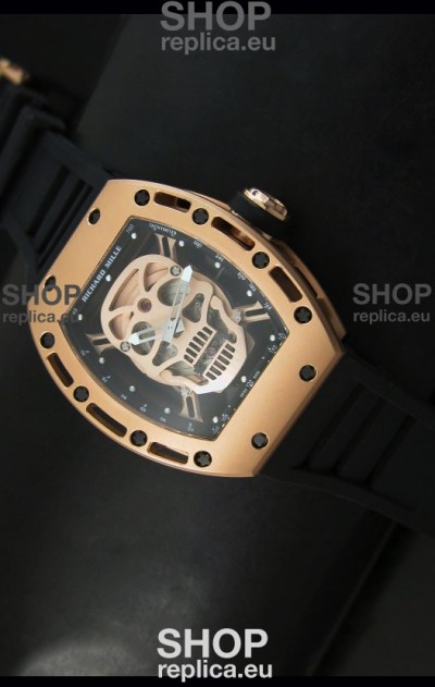 Richard Mille RM052 Skull Tourbillon Swiss Replica Watch in Pink Gold Casing