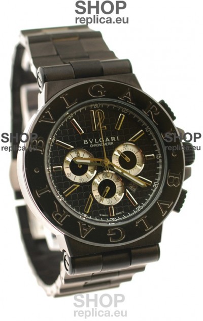 Bvlgari Diagono Mens Scuba japanese Replica PVD Watch in Black