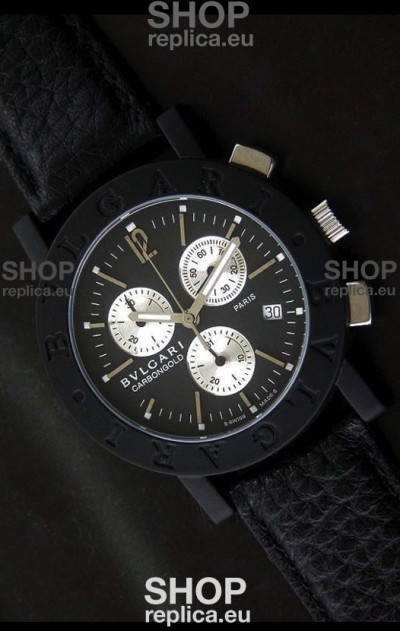 Bvlgari Carbongold Japanese Replica Quartz PVD Watch in Black Dial