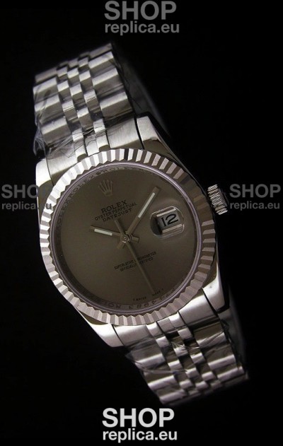 Rolex Datejust Mens Swiss Replica Watch in Grey Dial