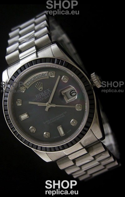 Rolex Day Date 2008 Japanese Replica Watch in Mop Black Dial