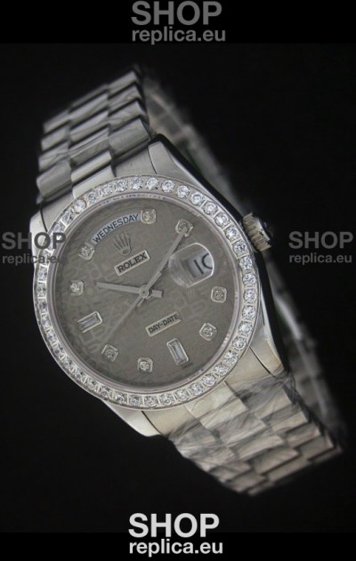 Rolex Day Date Just swiss Replica Watch in Printed Grey Dial