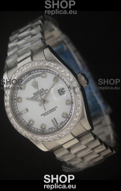 Rolex Day Date Just swiss Replica Watch in Pearl White Dial